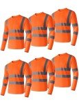 Men's High Visibility Long Sleeve Safety Shirts - 6-Pack