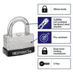 Brinks 40mm Keyed Steel Padlock - Chrome Plated