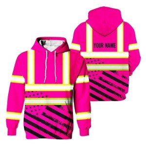 HiVis Pink USA Flag Safety Hoodie for Men