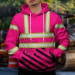 HiVis Pink USA Flag Safety Hoodie for Men