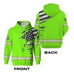 HiVis Neon Green USA Flag Reflective Hoodie