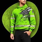 HiVis Neon Green USA Flag Reflective Hoodie