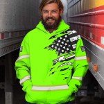 HiVis Neon Green USA Flag Reflective Hoodie