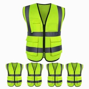 5 Pack High Visibility Safety Vests with Pockets