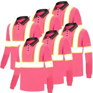 Reflective Construction Safety Polo Shirts - Pink, 6pcs