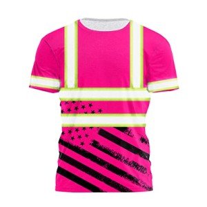 Pink Neon US Flag High Visibility Safety Shirt