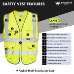 High Visibility Safety Vest with 9 Pockets - Yellow