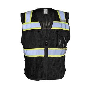 Hi-Vis Black Mesh Safety Vest with Pockets