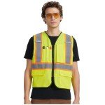 High Visibility Safety Vest with Pockets and Zipper