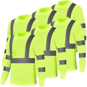Hi-Vis Long Sleeve Safety Work Shirts, 6-Pack