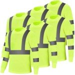 Hi-Vis Long Sleeve Safety Work Shirts, 6-Pack