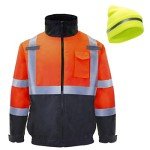 High Visibility Waterproof Safety Bomber Jacket & Beanie