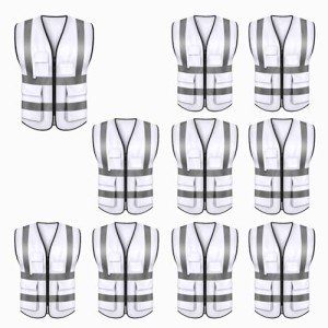 High Visibility Safety Vest with Reflective Strips - 10 Pack