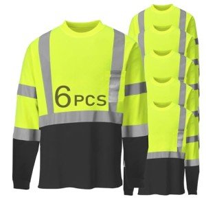 Men's High Visibility Long Sleeve Safety Shirts 6-Pack