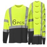 Men's High Visibility Long Sleeve Safety Shirts 6-Pack
