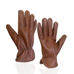 Retro Brown Leather Work Gloves for Outdoor Use