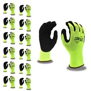 Hi-Vis Green Contact Gloves, 12-Pack Medium Size