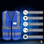 Reflective Blue Safety Vest with 4 Pockets
