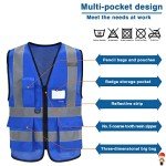 Reflective Blue Safety Vest with 4 Pockets