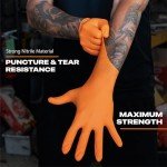 Heavy Duty Orange Nitrile Gloves - Large