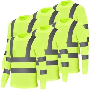 High Visibility Long Sleeve Safety T-Shirts, 6 Pack