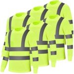 High Visibility Long Sleeve Safety T-Shirts, 6 Pack
