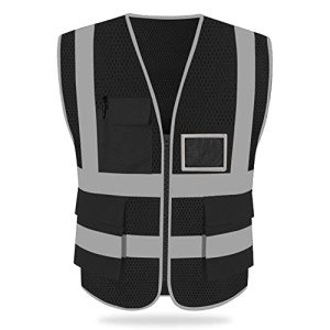 Reflective Safety Vest with Pockets and Zipper