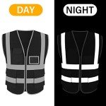 Reflective Safety Vest with Pockets and Zipper