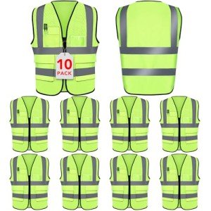 10-Pack Hi-Vis Reflective Safety Vests with Pockets