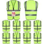 10-Pack Hi-Vis Reflective Safety Vests with Pockets