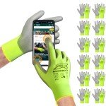 Hi-Vis Green PU Coated Work Gloves - 12 Pairs