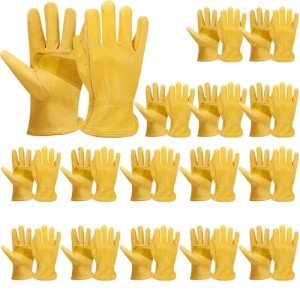 16 Pairs Cowhide Leather Gardening Gloves for Men