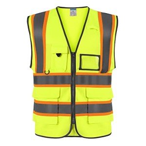 High Visibility Safety Vest with Pockets and Reflective Strips