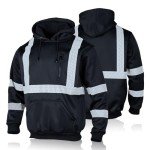 Men's High Visibility Safety Fleece Hoodie, Black XL