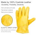 Heavy Duty Cowhide Leather Work Gloves – 3 Pairs