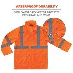 High Visibility Orange Rain Jacket, ANSI Compliant