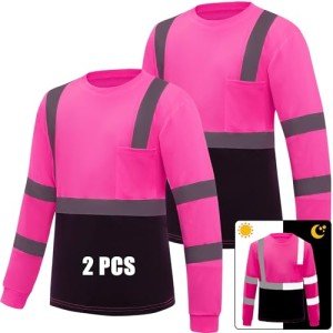 Hi-Vis Reflective Long Sleeve Safety T-Shirts - 2PC