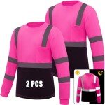 Hi-Vis Reflective Long Sleeve Safety T-Shirts - 2PC