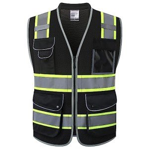 Hi-Vis Black Safety Vest with 9 Pockets