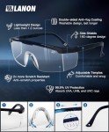 LANON Lightweight Anti-Fog Safety Goggles with Adjustable Temples
