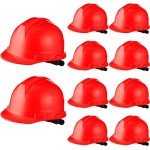 10 Pcs Hard Hats with Adjustable Straps - Red