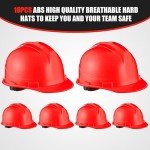 10 Pcs Hard Hats with Adjustable Straps - Red
