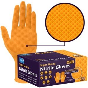 Heavy Duty Orange Nitrile Disposable Gloves - 100 Count