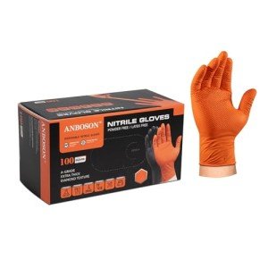 Heavy Duty Orange Nitrile Mechanic Gloves - Large
