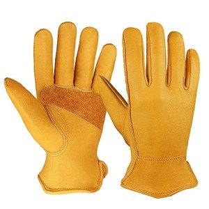 OZERO Leather Work Gloves - Flex Grip, Tough Cowhide