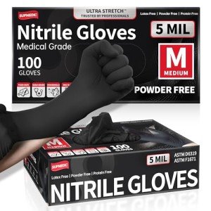 Supmedic Black Nitrile Exam Gloves - 100 Pack