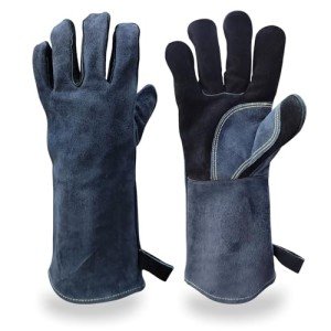Heat-Resistant Leather Welding Gloves - 14 Inches