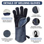 Heat-Resistant Leather Welding Gloves - 14 Inches