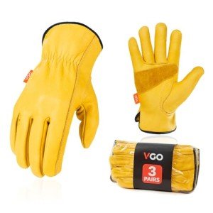 Vgo 3-Pair Cow Grain Leather Work Gloves