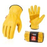 Vgo 3-Pair Cow Grain Leather Work Gloves